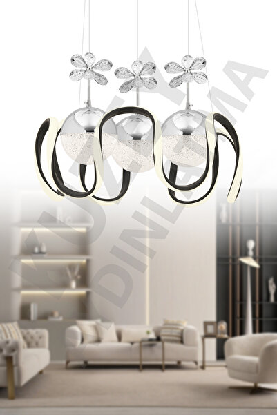KUZEY AYDINLATMA LİLA 3 TOPLU LEDLİ 3 RENK KUMANDALI AVİZE MODERN AYDINLATMA