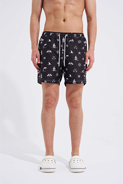 Machinist Pantaloni scurți de baie pentru bărbați Anchor and Starfish, negru-alb