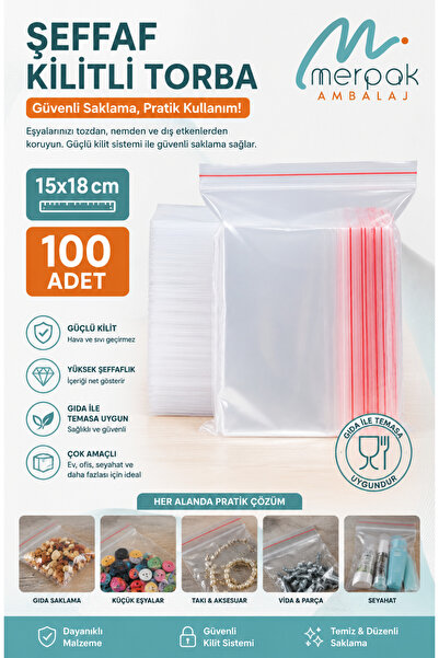 Merpak Ambalaj Kilitli Torba 15x18 Cm 100'lü Kilitli Buzdolabı Poşeti Şeffaf ...