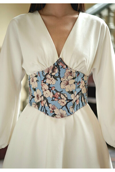 Alessia Vintage Goblen Korse Kemeri - Çiçekli Kadın Büstiyer - Elbise Üstü De...