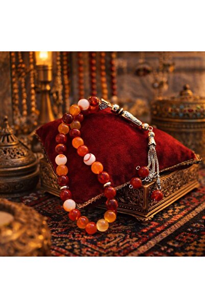 Hd Marketim سبحة 33 حبة 10 مم من حجر العقيق الطبيعي الساردوني