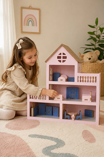HOBBY HOUSE Ahşap Oyunevi Montessori 15 Parça Eşyalı