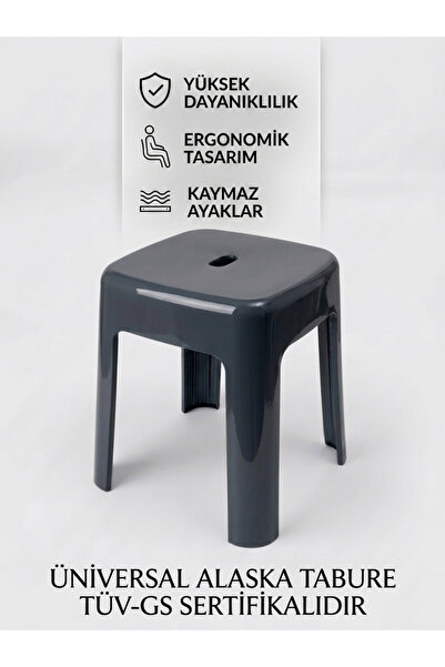 Saban Gri, Plastik Alaska Model Sağlam Tabure 36x36x46cm