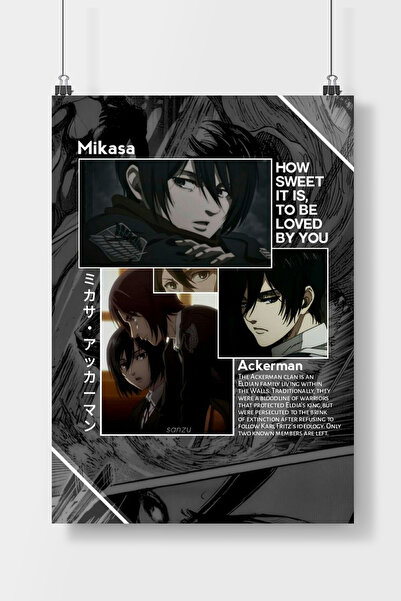Luna Marissa Attack On Titan Mikasa Anime Poster Çerçevesiz Duvar Posteri