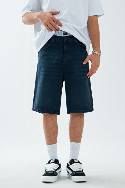 UKHWD SUPPLY Ανδρικό σορτς Jorts ανοιχτό μπλε ναυτικό φαρδύ τζιν