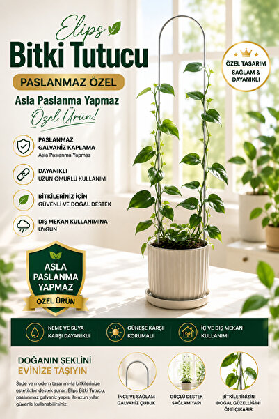 VENON 5 Adet METAL Ömürlük Elips 9x48 Bitki Gövde Destek Sabitleme Dikey Büyü...