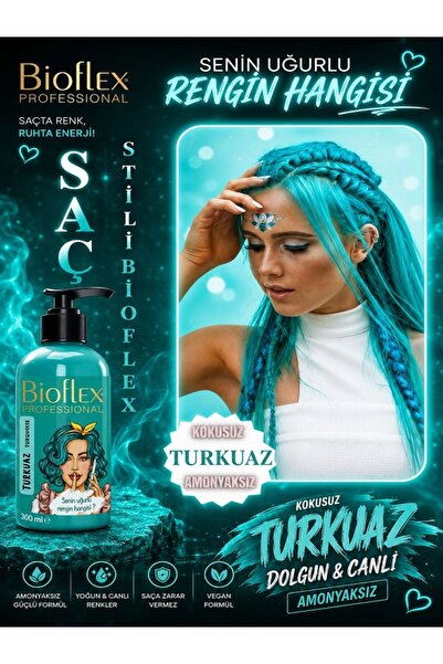 Bioflex Natural Hair Color Geçici-renkli Amonyaksız Turkuaz Renkli Saç Boyası...
