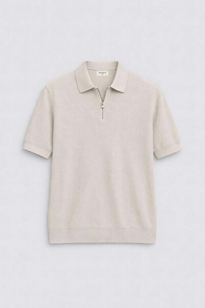 Antioch Taş Comfort Slim Fermuarlı Erkek Triko T-Shirt