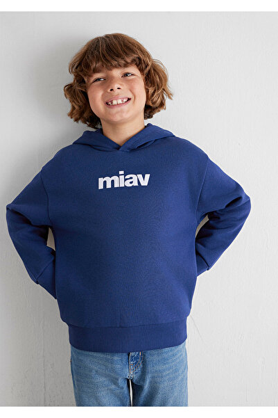 Mavi Miav Baskılı Kapüşonlu Çocuk Sweatshirt 6S10028-70722