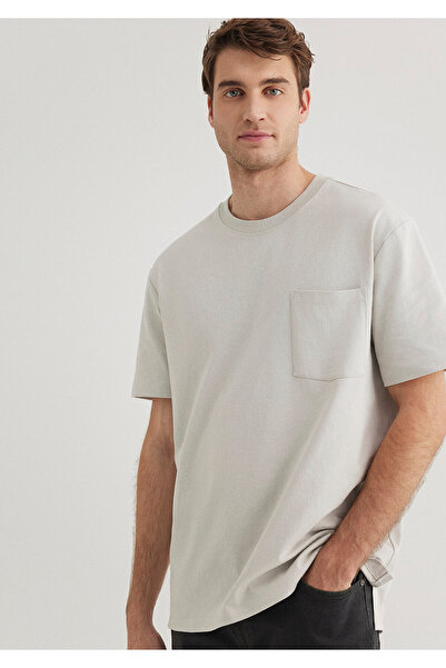 Mavi Graues Basic-T-Shirt mit Taschendetail, lockere Passform 066248 -70080