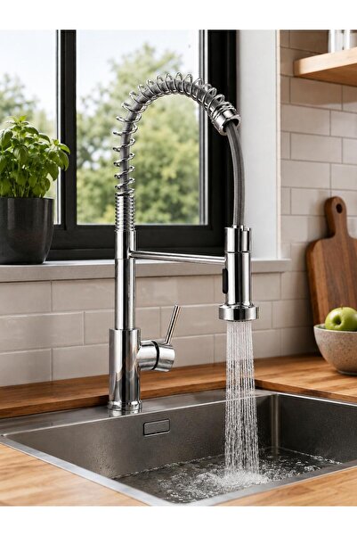 Radinavico Kitchen faucet, 2-function aerator, pull-out sprayer, chrome