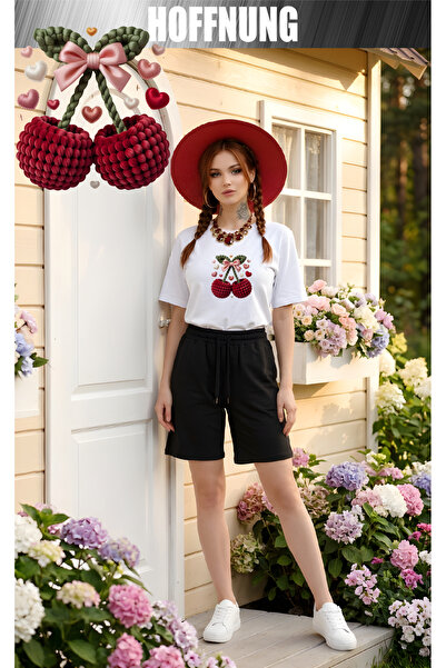 HOFFNUNG Unisex Casual Short Sleeve Set with 2Cherries Print Outdoor Spring/S...