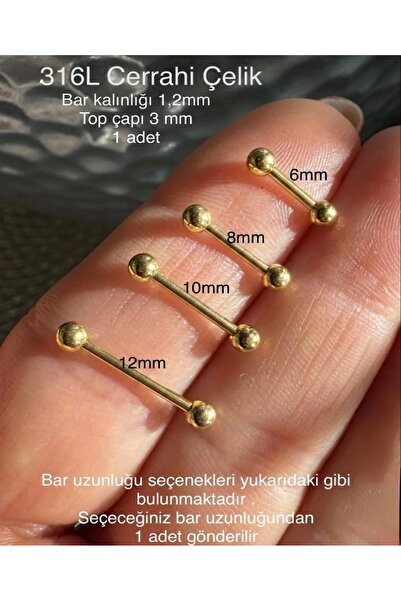 Bylin 316 L Cerrahi Çelik Barbell/ Halter Piercing - Bar Kalınlığı 1,2 Mm - 1...