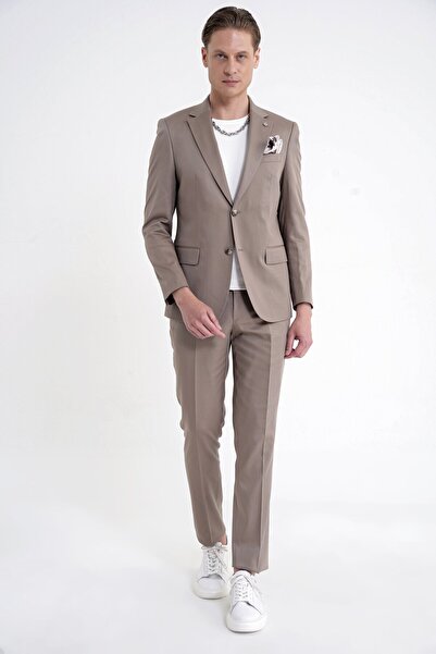 Efor Slim Fit Mono Yaka %97 Tencel Kumaş Çift Yırtmaç Esnek Bej Takım Elbise ...