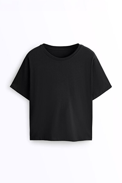 Ecrou Kadın Relax Fit Basic Tişört Siyah