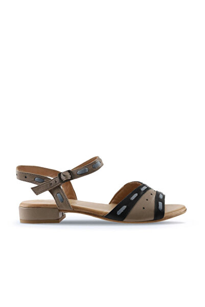 Bueno Shoes Sandale cu toc pentru femei din piele neagră gri 01ws6102