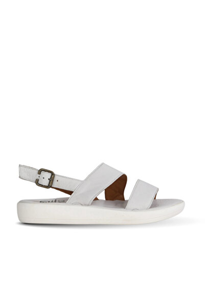 Bueno Shoes Λευκά Σπασμένα Δερμάτινα Γυναικεία Flat Σανδάλια 01wy2300