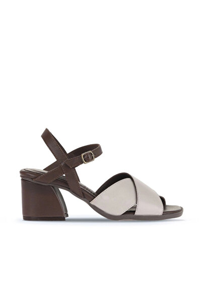 Bueno Shoes Gray Brown Leather Women's Heeled Sandals 01Wa3500