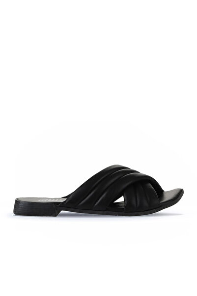 Bueno Shoes Black Leather Women's Flat Slippers 01Wu1803