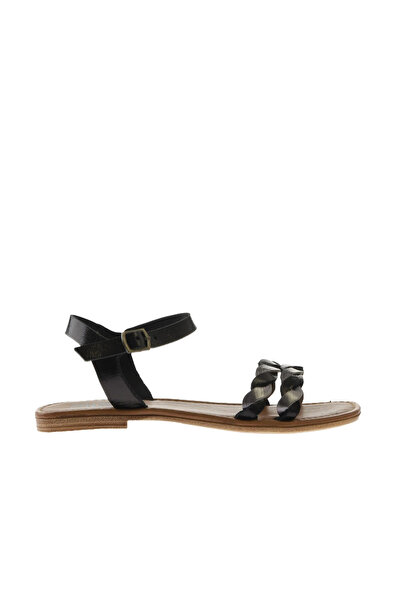 Bueno Shoes Μαύρα γκρι γυαλιστερά δερμάτινα γυναικεία φλατ σανδάλια 01wu3415