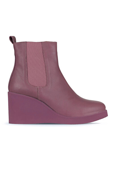 Bueno Shoes Μωβ Δερμάτινες Γυναικείες Μπότες με τακούνι 01wz8302