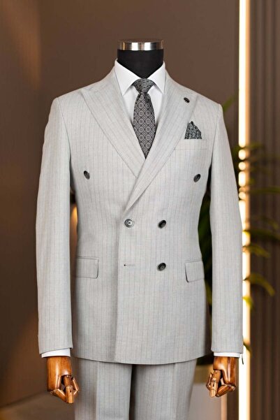 Terzi Ayhan Classics Exclusive striped double-breasted suit - light grey