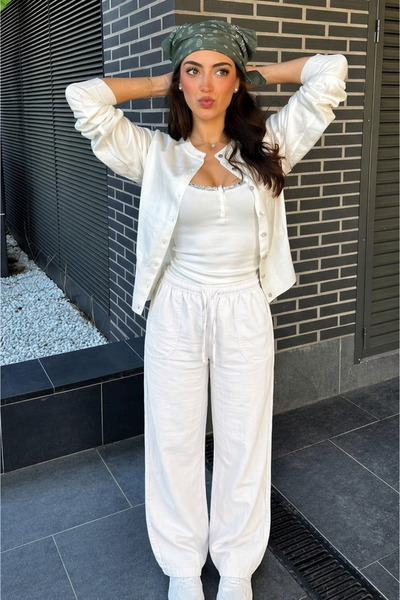 DAMGA JEANS Women's Casual Premium Loose Summer White Linen Trousers