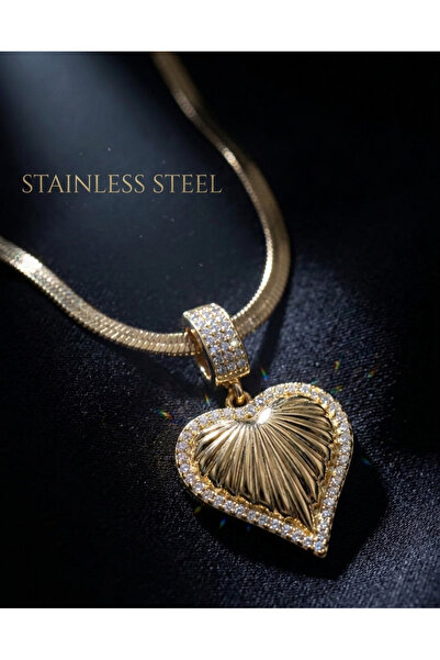 stainless steell 316L Steel Gold Color Zircon Stone Heart Model Necklace