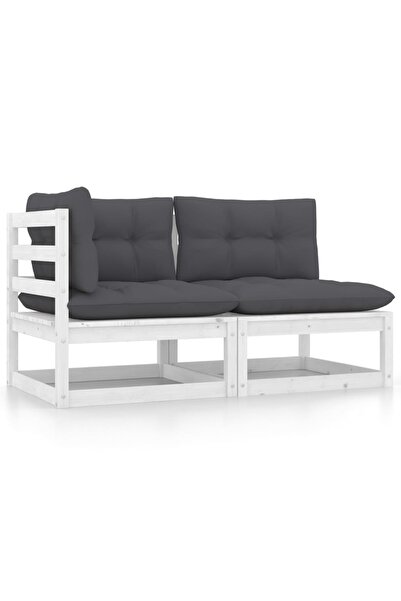 Concept Set mobilier de grădină cu perne, 2 piese, alb, lemn masiv pin