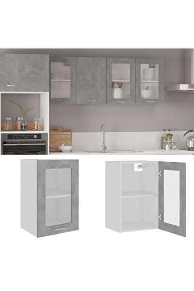 Concept Dulap de sticlă suspendat, gri beton, 40x31x60 cm, PAL