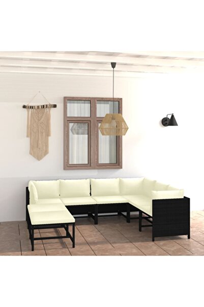 Concept Set mobilier de grădină cu perne, 8 piese, negru, poliratan