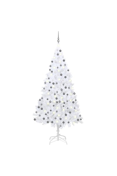 Concept Brad de Crăciun artficial cu LED-uri&globuri, alb, 210 cm, PVC