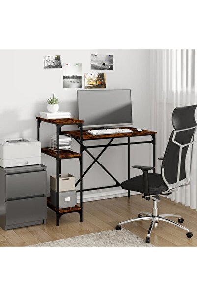 Concept Birou cu rafturi stejar fumuriu 105x50x90 cm lemn compozit/fier