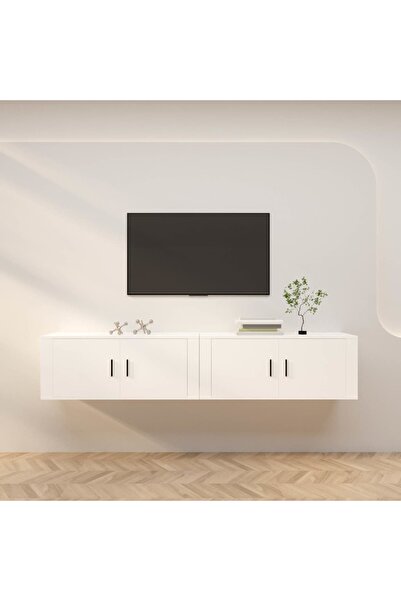 Concept Dulapuri TV montate pe perete, 2 buc., alb, 100x34,5x40 cm