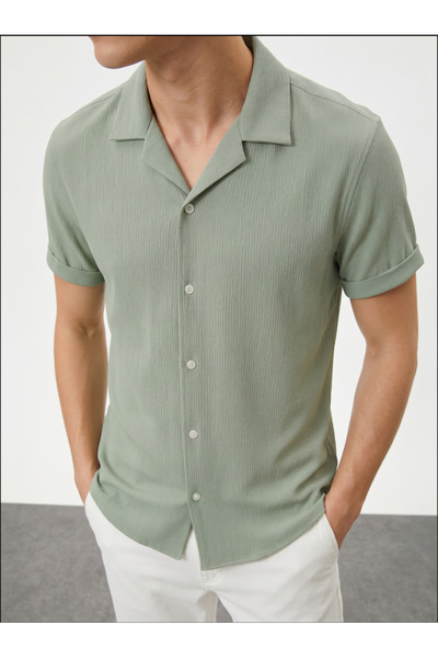 WAMOSSALAPLI Kısa Kollu Slim Fit Örme Gömlek