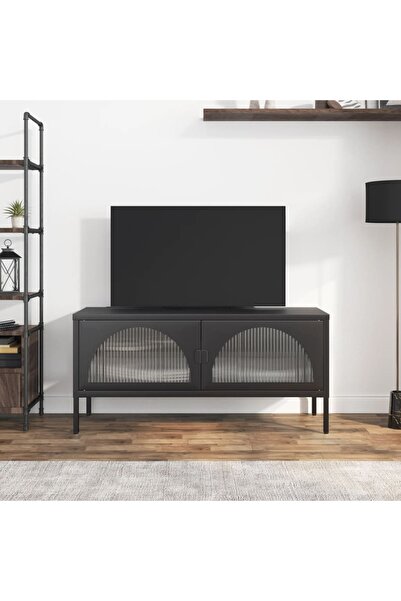 Concept Dulap TV, negru, 105x35x50 cm, sticlă și oțel