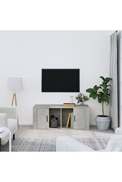 Concept Comodă TV, gri beton, 100x35x40 cm, lemn prelucrat