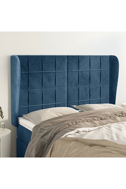 Concept Tăblie pat cu urechi albastru închis 147x23x118/128 cm catifea