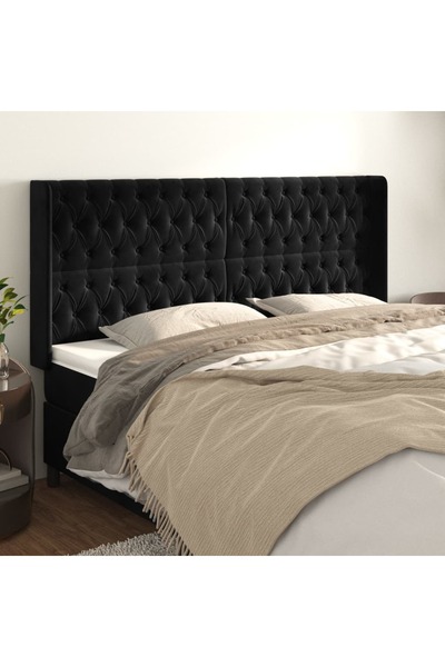 Concept Tăblie de pat cu aripioare, negru, 203x16x118/128 cm, catifea