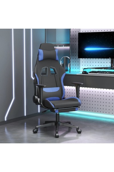 Concept Scaun de gaming cu suport picioare, negru și albastru, textil