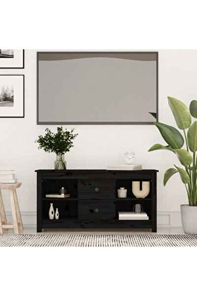 Concept Comodă TV, negru, 103x36,5x52 cm, lemn masiv de pin