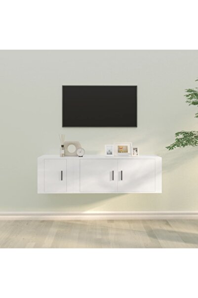 Concept Set dulap TV, 2 piese, alb, lemn prelucrat