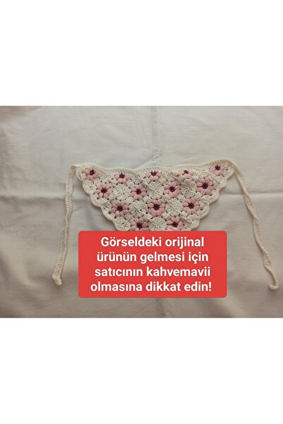 Kahvemavii Papatya Motifli Toz Pembe Örgü Bandana
