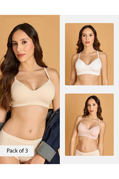 REDTAG حمالات صدر نسائية متنوعة مبطنة بدون أسلاك مع دانتيل (عبوة من 3 قطع)