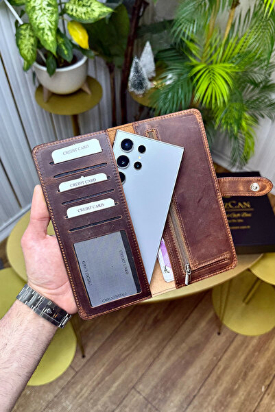 CüzCan Unisex Creen Eskitme Taba Hakiki Deri Bozuk Para Bölmeli Telefon Cüzda...