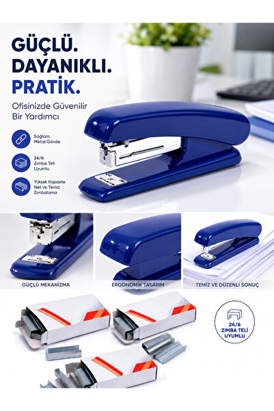 andelart 24/6 Popular Mavi Zımba Makinası + 3000 Adet Zımba Teli