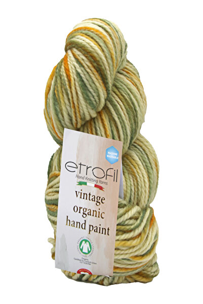 Etrofil Fir de tricotat vintage organic, vopsit manual, tip Mojito, 100% lână...