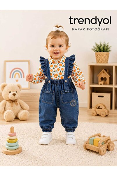 CROCODAYS Long Sleeve Girls' Baby Jeans (Jeans) Shirt and Salopet 2-Piece Set...