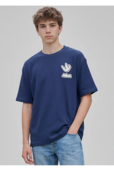 REDTAG Senior Boys Navy Printed T-shirt