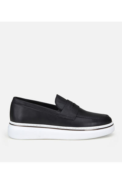 Hotiç Men's Leather Black Metal Buckle Detailed Casual Loafer